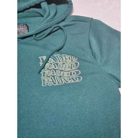 Brooklyn Sweater Women Med Kinetic Research Faded Hoodie Kangaroo Pockets Green - Picture 4 of 13